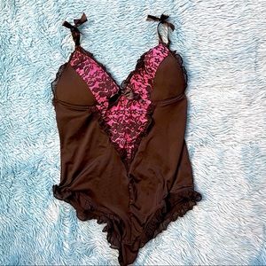 🌸Teddy by Always a Flirt Sexy Size M Black with Pink Lace Bodice